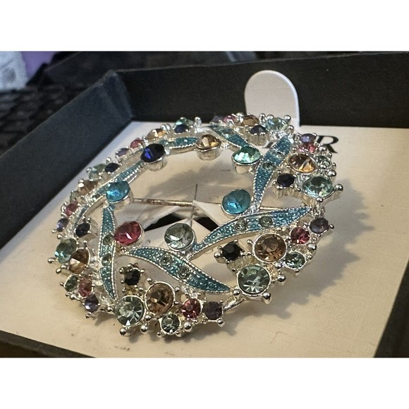 NAPIER Vtg Wreath Brooch Pin Enamel Rhinestones Multicolor Gorgeous IOB Signed - Picture 5 of 7